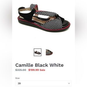 Beautifeel ladies sandals. Black, white polka dots with red trim.